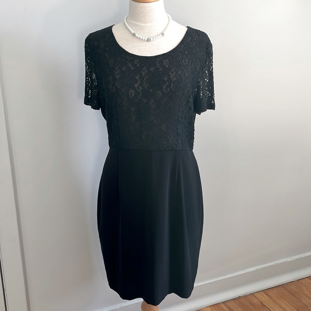 🇭🇰  Vintage Part Two Black Chiffon & Lace Midi Dress, Size 10